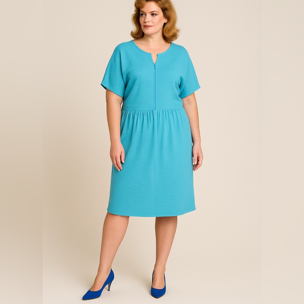 Stan Herman vintage baby blue dress with dolman sleeves, side pockets, XXL‎